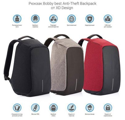 Фотографія Рюкзак міський антизлодій XD Design Bobby anti-theft backpack 15.6 / Red Червоний P705.544