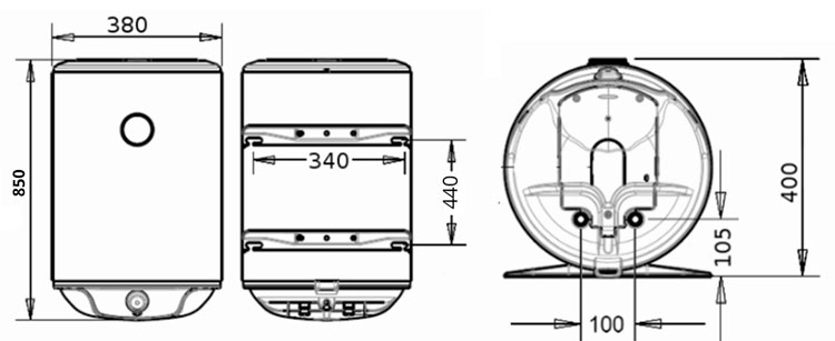 Размеры бойлера Atlantic Steatite Slim VM 50 D325-2 BC