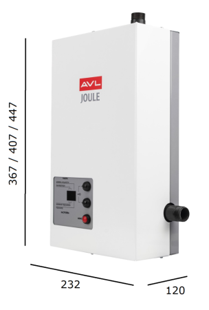 Габариты электрического котла AVL Joule AJ-7.5SW 7,5 кВт 220/380В Wi-Fi