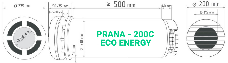 Размеры рекуператора Prana-200C Eco Energy