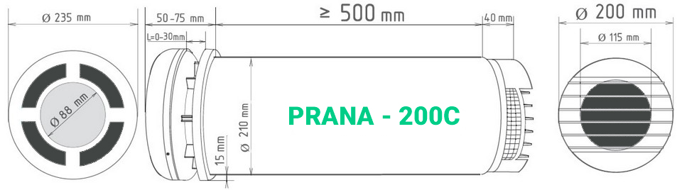 Размеры рекуператора Prana 200C