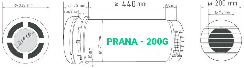 Розміри рекуператора Prana 200G
