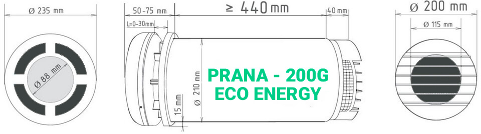 Розміри рекуператора Prana-200G Eco Energy