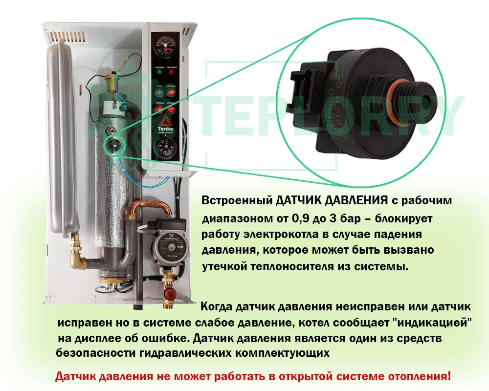 Датчик тиску у електрокотла Тенко Стандарт Плюс 3 кВт 220В