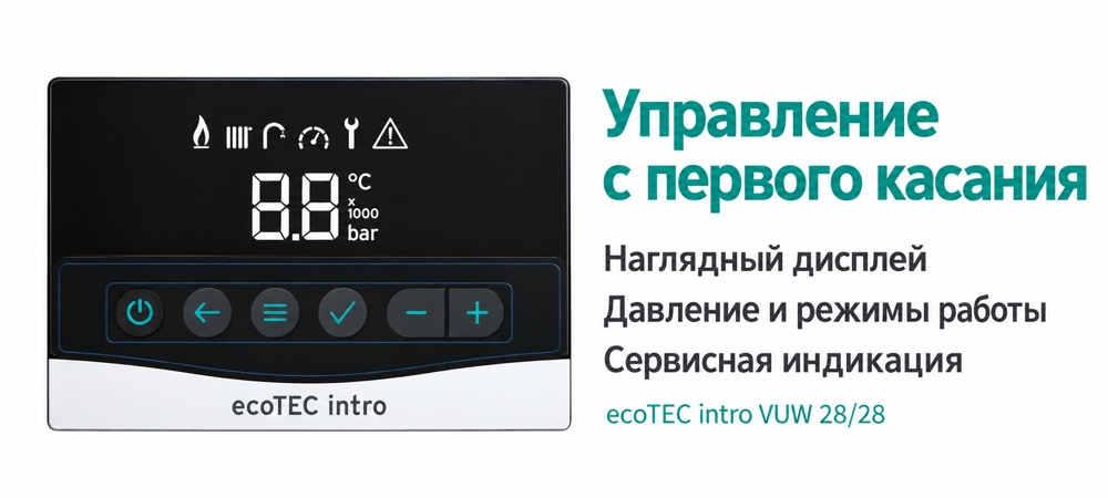 Панель управления Vaillant ecoTEC intro VUW 28/28 с дисплеем, индикацией давления и режимов работы