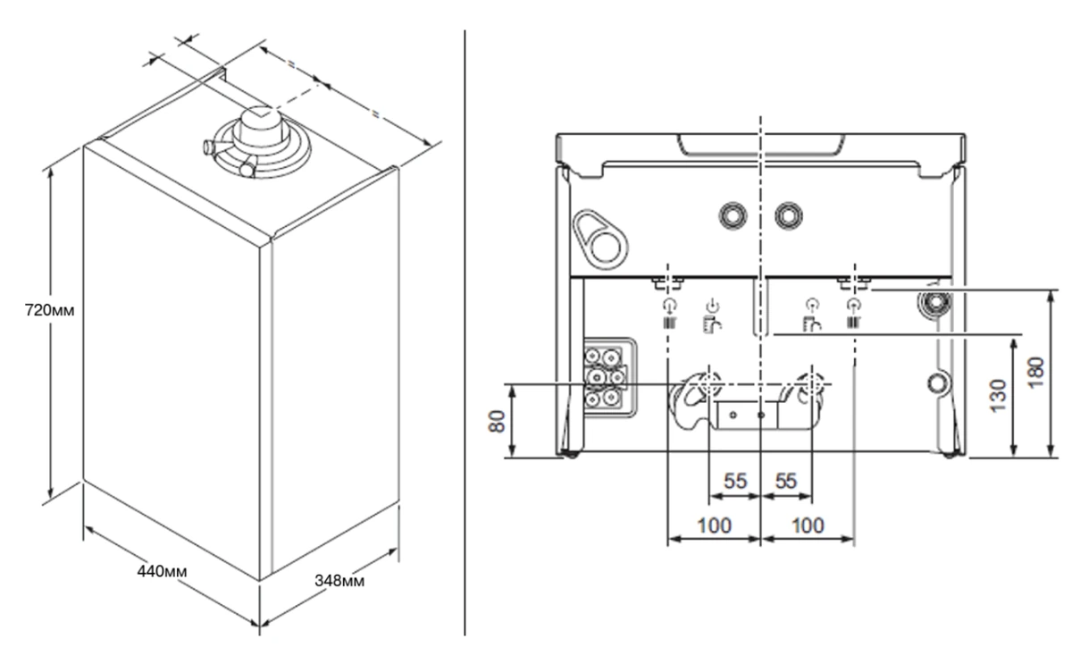 Габариты Vaillant ecoTec Plus VUW 26CS/1-5