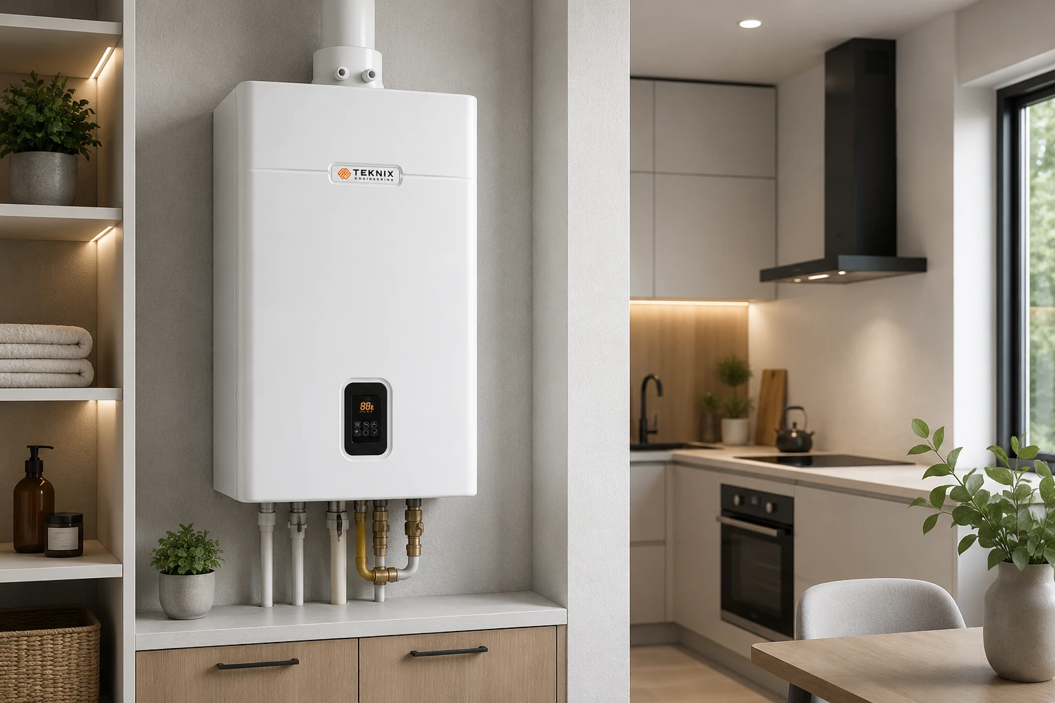 Настенный конденсационный котел Teknix Energreen 24 кВт в интерьере дома