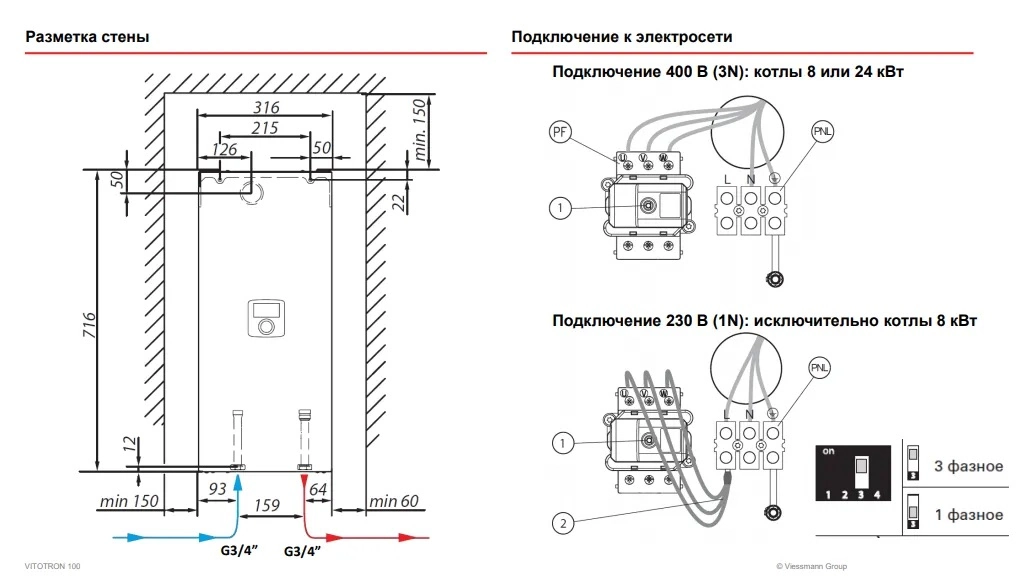 Габариты Viessmann Vitotron 100 VMN3-08