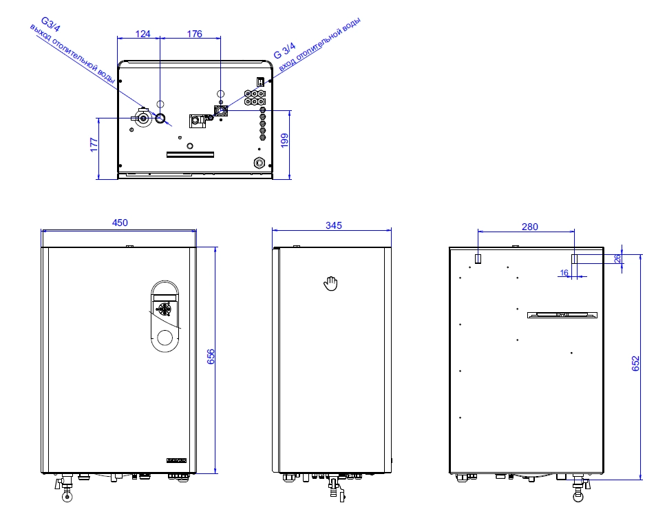 Размеры электрокотла Mora Top EK 06K Comfort